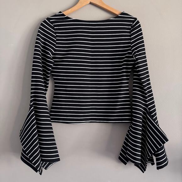 Torn By Ronny Kobo Black and White Striped Bell Sleeve Top Size Medium - Picture 5 of 5